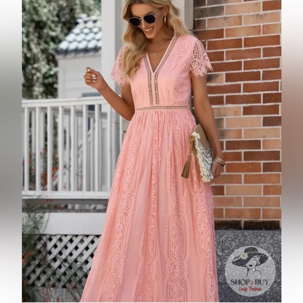 New W/Out Tags Elegant Peachy Lace Maxi Dress  Size L